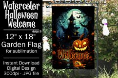 Halloween Garden Flag, Watercolor Halloween Welcome Flag Product Image 1