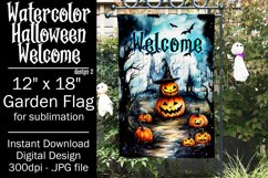 Halloween Garden Flag, Watercolor Halloween Welcome Flag Product Image 1