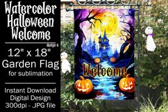 Halloween Garden Flag, Watercolor Halloween Welcome Flag Product Image 1