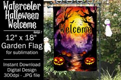 Halloween Garden Flag, Watercolor Halloween Welcome Flag Product Image 1
