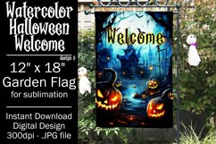 Halloween Garden Flag, Watercolor Halloween Welcome Flag Product Image 1