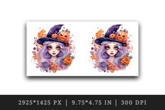 Watercolor Halloween witch hat girl flowers pumpkins autumn leaves print 20 oz tumbler skinny mug wrap clipart t-shirt sublimation printable design