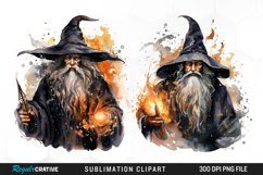 Watercolor Halloween Wizards PNG Set Clipart Product Image 1