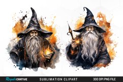 Watercolor Halloween Wizards PNG Set Clipart Product Image 1
