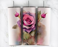 Watercolor Pink Rose Tumbler Wrap PNG Product Image 3