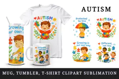 Watercolor happy child puzzle piece umbrella friends Autism awareness print 20 oz tumbler skinny mug wrap clipart t-shirt sublimation printable design