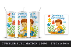 Watercolor happy child puzzle piece umbrella friends Autism awareness print 20 oz tumbler skinny mug wrap clipart t-shirt sublimation printable design