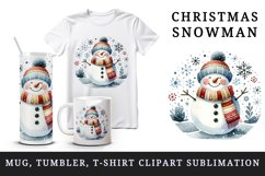 Watercolor happy cute jolly Christmas snowman scarf hat snowflakes print 20 oz tumbler skinny mug wrap clipart t-shirt sublimation printable design