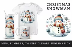 Watercolor happy cute jolly Christmas snowman scarf hat snowflakes print 20 oz tumbler skinny mug wrap clipart t-shirt sublimation printable design