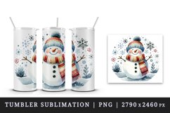 Watercolor happy cute jolly Christmas snowman scarf hat snowflakes print 20 oz tumbler skinny mug wrap clipart t-shirt sublimation printable design