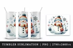 Watercolor happy cute jolly Christmas snowman scarf hat snowflakes print 20 oz tumbler skinny mug wrap clipart t-shirt sublimation printable design