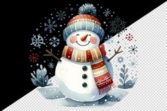 Watercolor happy cute jolly Christmas snowman scarf hat snowflakes print 20 oz tumbler skinny mug wrap clipart t-shirt sublimation printable design