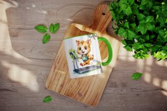 Watercolor happy cute sports cat running, lifting, weightlifting, archery, boxing, jogging on a treadmill, holding a medal or trophy, yoga, workout, training, tennis, golf wrap sublimation bundle for customize mug for champion and winner