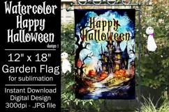 Halloween Garden Flag, Watercolor Happy Halloween Flag Product Image 1