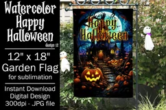 Halloween Garden Flag, Watercolor Happy Halloween Flag Product Image 1