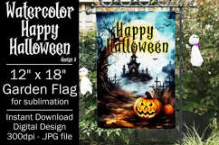 Halloween Garden Flag, Watercolor Happy Halloween Flag Product Image 1