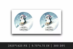 Watercolor happy penguin sliding down hill sled Merry Christmas quote print 20 oz tumbler skinny mug wrap clipart t-shirt sublimation printable design