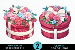 Watercolor Hatbox Flower Graphics Clipart Product Image 1