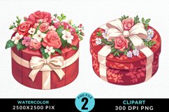 Watercolor Hatbox Flower Graphics Clipart Product Image 1