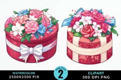 Watercolor Hatbox Flower Design Clipart Product Image 1