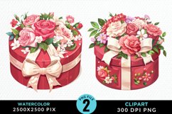 Watercolor Hatbox Flower Graphics Clipart Product Image 1