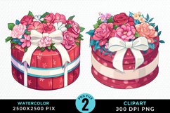 Watercolor Hatbox Flower Graphics Clipart Product Image 1