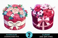Watercolor Hatbox Flower Graphics Clipart Product Image 1