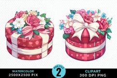 Watercolor Hatbox Flower Design Clipart Product Image 1
