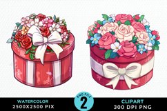Watercolor Hatbox Flower Graphics Clipart Product Image 1