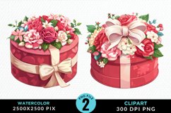 Watercolor Hatbox Flower Graphics Clipart Product Image 1