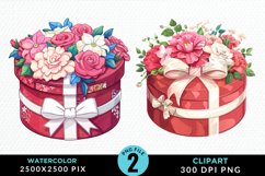 Watercolor Hatbox Flower Design Clipart Product Image 1