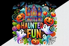 Watercolor haunted house ghosts pumpkins Halloween Fun quote circular print 20 oz tumbler skinny mug wrap clipart t-shirt sublimation printable design