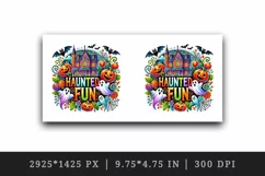 Watercolor haunted house ghosts pumpkins Halloween Fun quote circular print 20 oz tumbler skinny mug wrap clipart t-shirt sublimation printable design