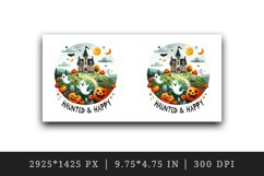 Watercolor haunted house ghosts pumpkins Haunted and Happy quote print 20 oz tumbler skinny mug wrap clipart t-shirt sublimation printable design