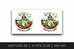Watercolor haunted house ghosts pumpkins Haunted and Happy quote print 20 oz tumbler skinny mug wrap clipart t-shirt sublimation printable design
