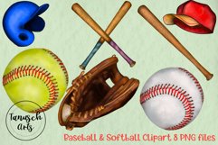 watercolor Baseball &amp; softball clipart PNG Product Image 3