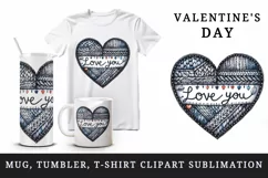 Watercolor heart cozy knitted pattern Love You quote Valentine Day print 20 oz tumbler skinny mug wrap clipart t-shirt sublimation printable design