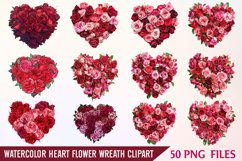 Watercolor Heart Flower Wreath Clipart Bundle Product Image 1