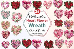 Watercolor Heart Flower Wreath Clipart Bundle Product Image 1