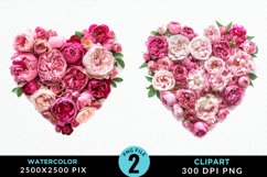 Watercolor Heart Flower Wreath PNG Set Clipart Product Image 1