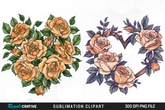 Watercolor Heart Flower Wreath Design Clipart Product Image 1