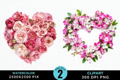 Watercolor Heart Flower Wreath PNG Set Clipart Product Image 1