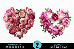 Watercolor Heart Flower Wreath PNG Set Clipart Product Image 1