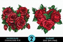 Watercolor Heart Flower Wreath PNG Set Clipart Product Image 1