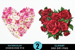 Watercolor Heart Flower Wreath PNG Set Clipart Product Image 1