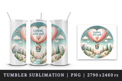 Watercolor heart hot air balloon Soaring with love quote Valentine Day print 20oz tumbler skinny mug wrap clipart t-shirt sublimation printable design