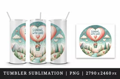 Watercolor heart hot air balloon Soaring with love quote Valentine Day print 20oz tumbler skinny mug wrap clipart t-shirt sublimation printable design