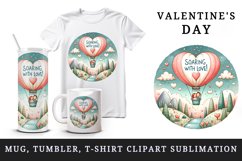 Watercolor heart hot air balloon Soaring with love quote Valentine Day print 20oz tumbler skinny mug wrap clipart t-shirt sublimation printable design