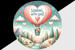 Watercolor heart hot air balloon Soaring with love quote Valentine Day print 20oz tumbler skinny mug wrap clipart t-shirt sublimation printable design