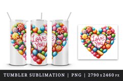 Watercolor heart made of colorful candy Love You quote Valentine Day print 20 oz tumbler skinny mug wrap clipart t-shirt sublimation printable design